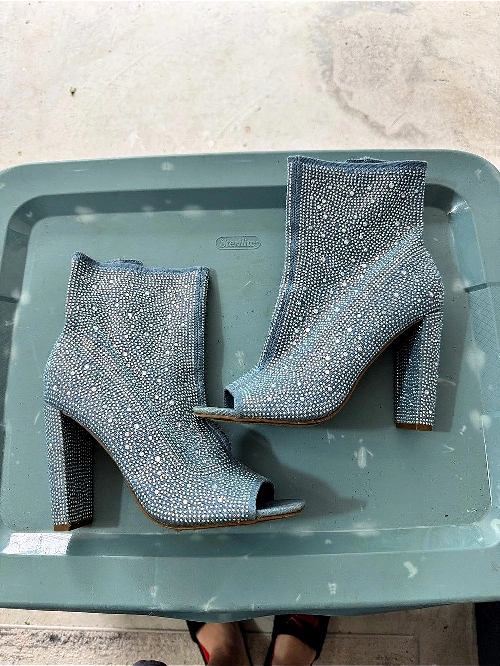 Hot tomato Open Toe Rhinestone Booties Blue US 6